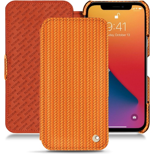 Noreve Lederschutzhülle horizontal (Apple iPhone 13 Pro Max), Smartphone Hülle, Orange