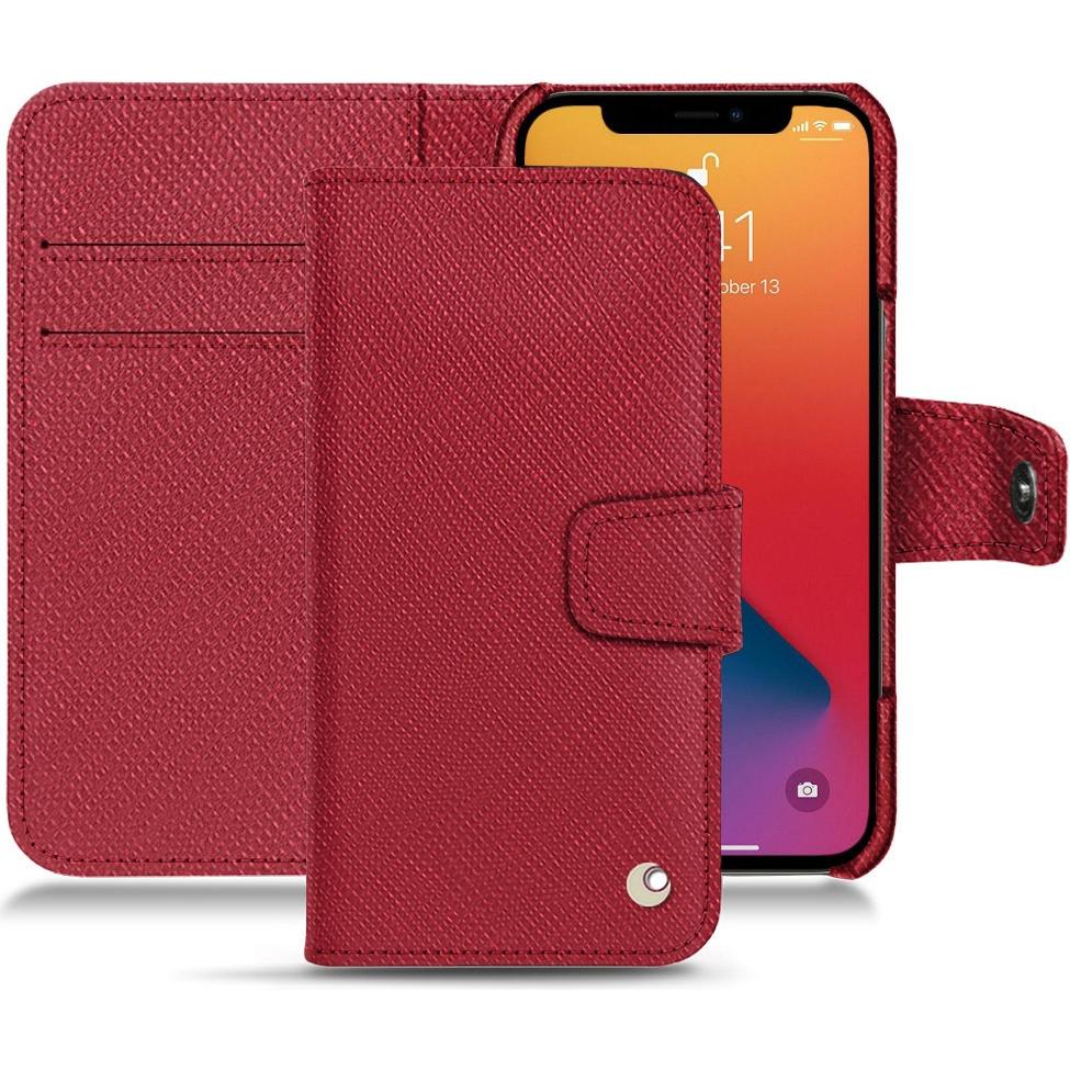 Noreve Lederschutzhülle Wallet (Apple iPhone 13 Pro Max), Smartphone Hülle, Rot