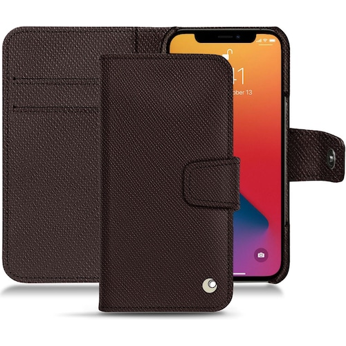 Noreve Lederschutzhülle Wallet (Apple iPhone 13 Pro Max), Smartphone Hülle, Braun