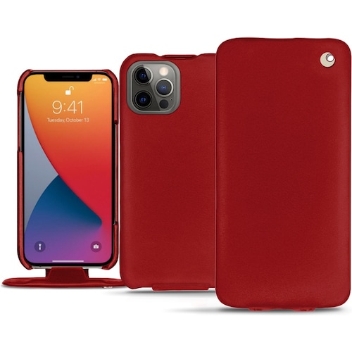 Noreve Lederschutzhülle vertikal (Apple iPhone 13 Pro Max), Smartphone Hülle, Rot