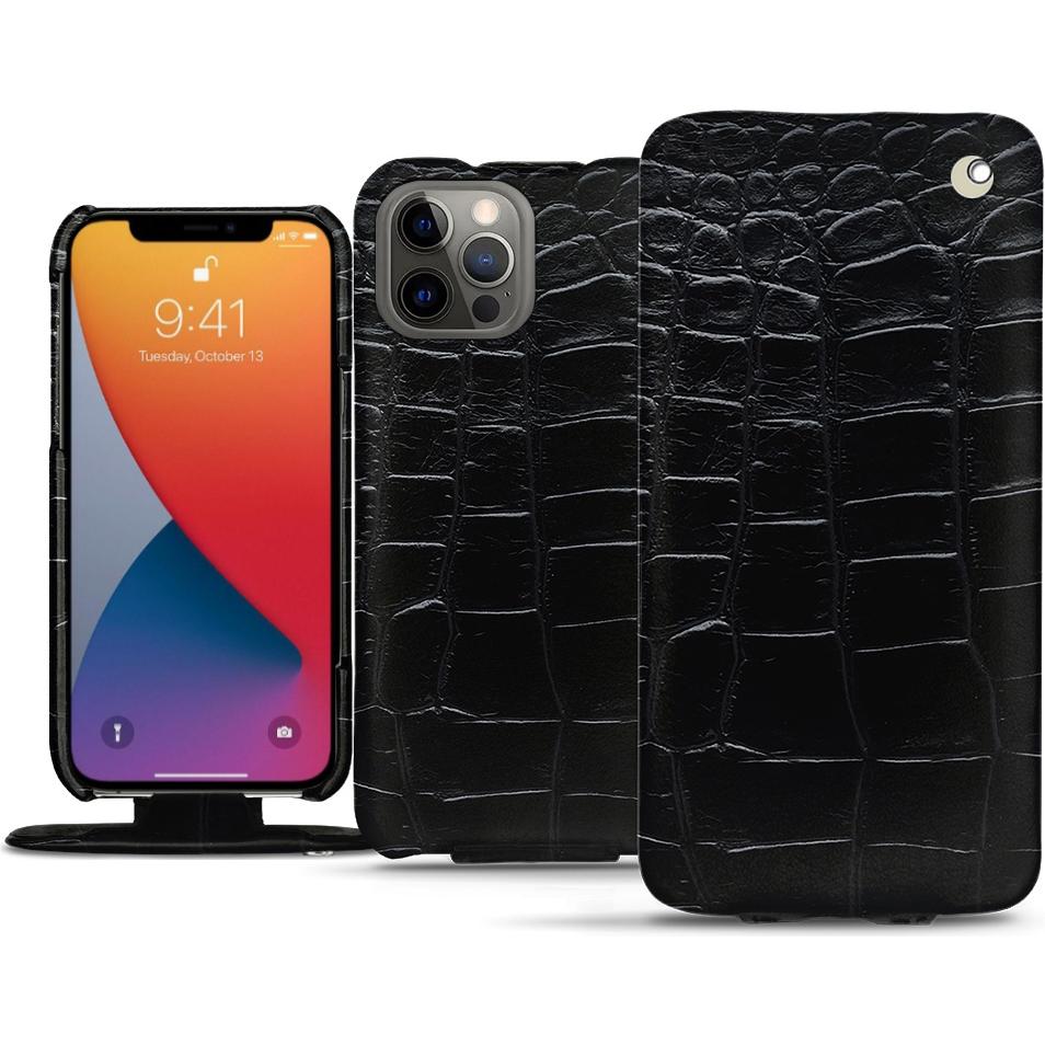Noreve Lederschutzhülle vertikal (Apple iPhone 13 Pro Max), Smartphone Hülle, Schwarz