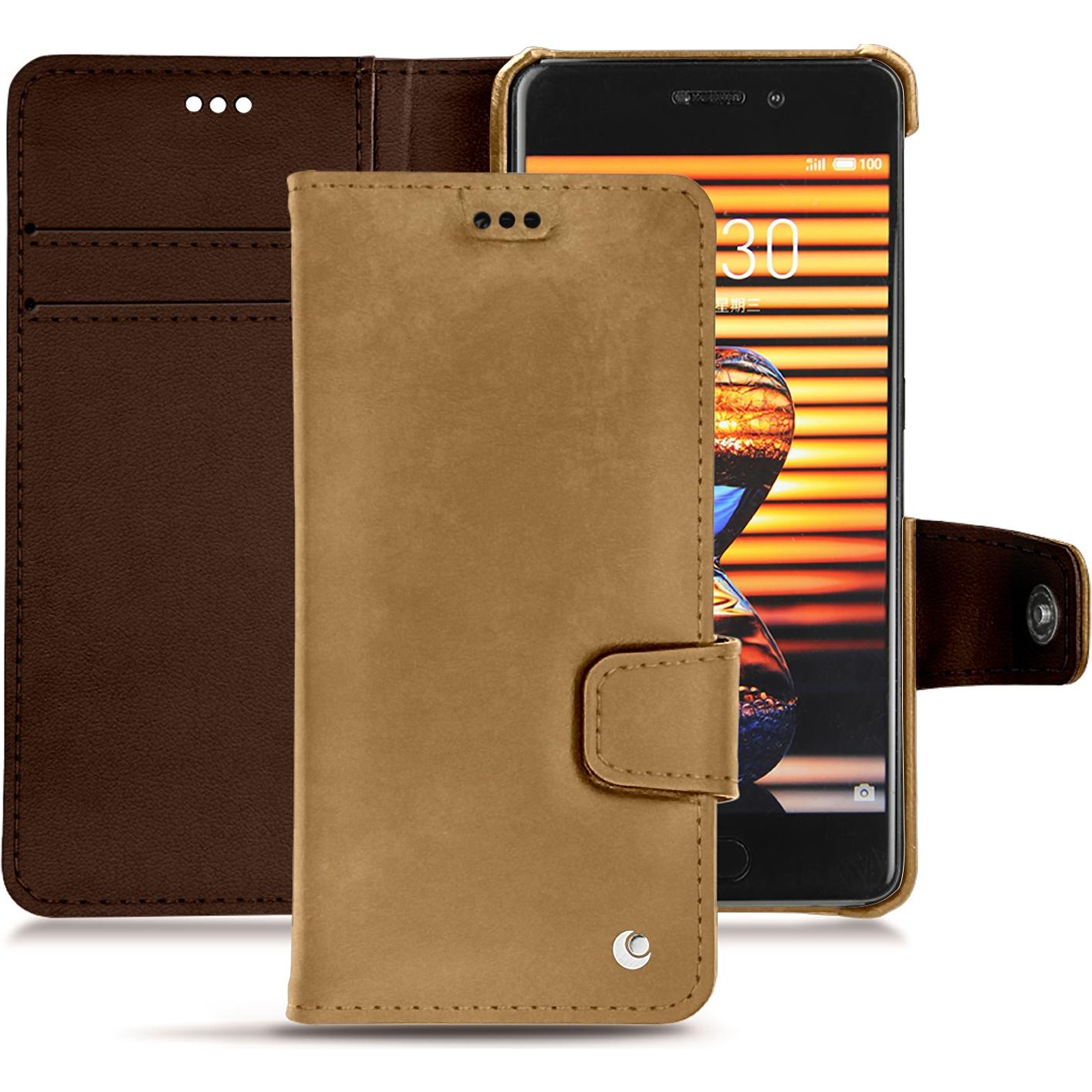 Noreve Lederschutzhülle Wallet (Meizu Pro 7 Plus), Smartphone Hülle, Braun
