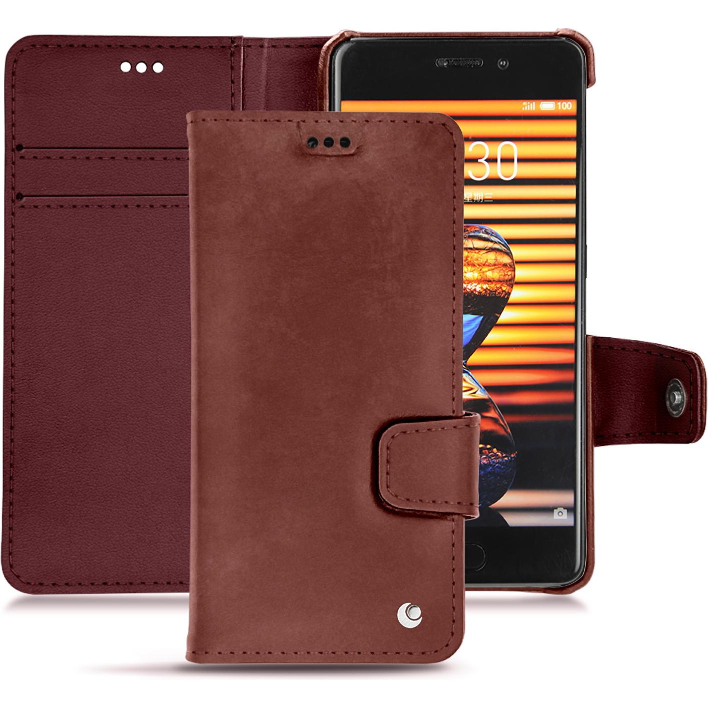 Noreve Lederschutzhülle Wallet (Meizu Pro 7 Plus), Smartphone Hülle, Rot