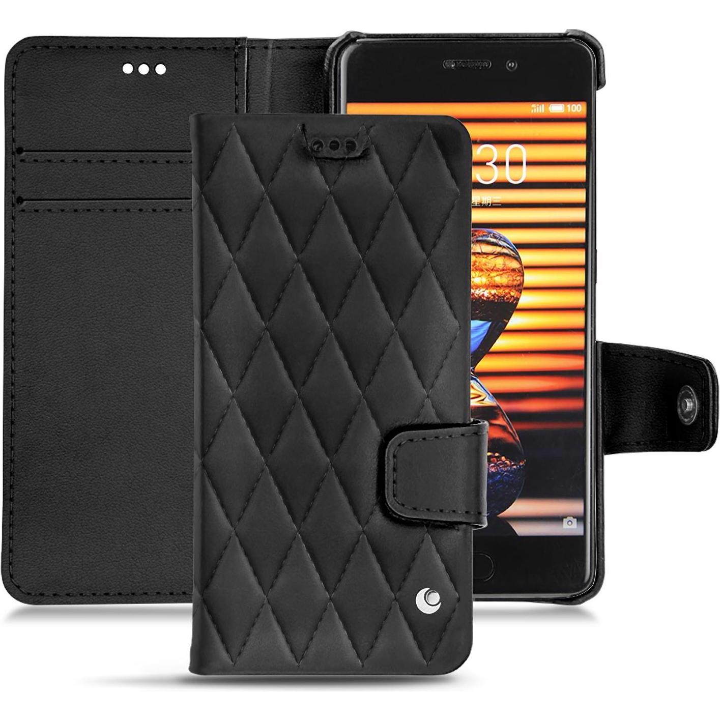 Noreve Cover in pelle portafoglio (Meizu Pro 7 Plus), Cover smartphone, Nero
