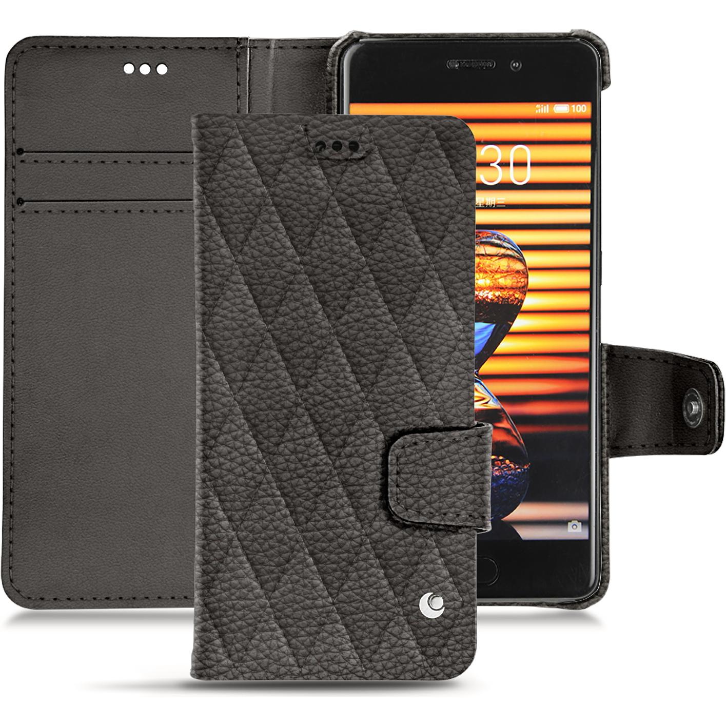 Noreve Lederschutzhülle Wallet (Meizu Pro 7 Plus), Smartphone Hülle, Grau