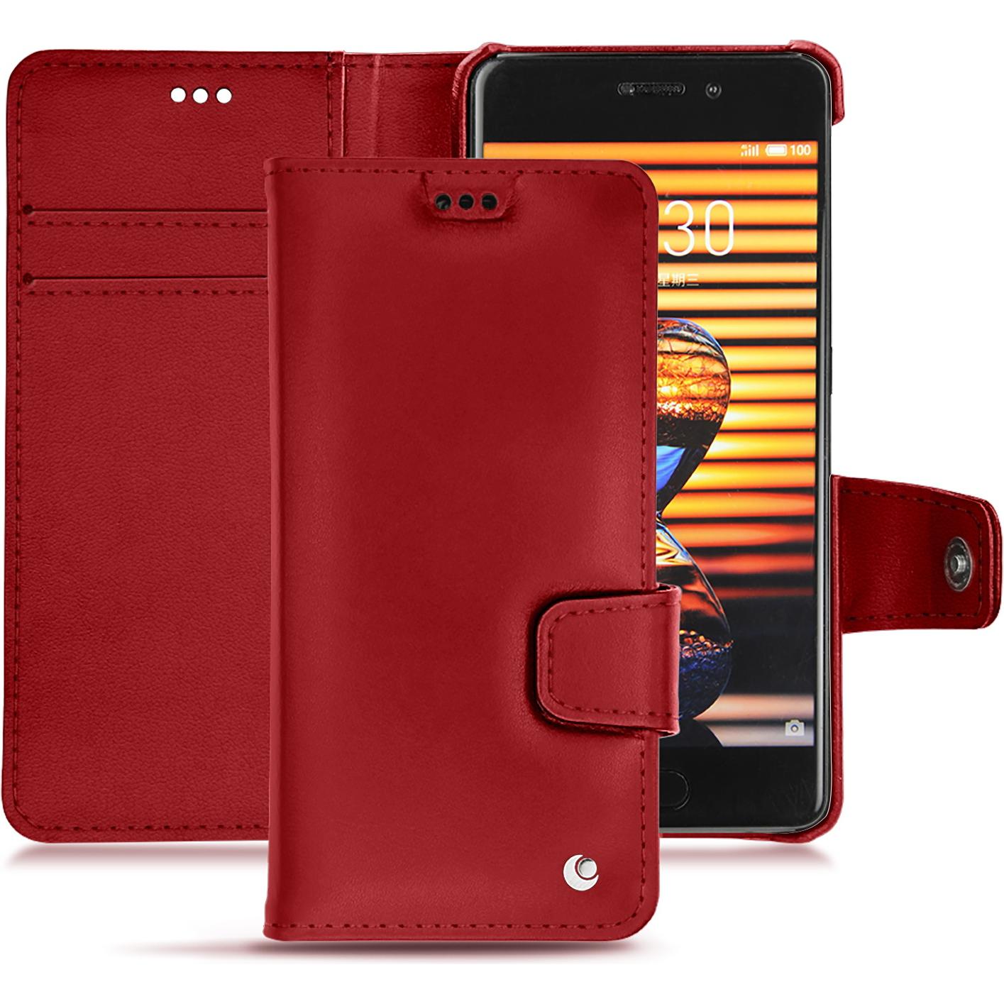 Noreve Lederschutzhülle Wallet (Meizu Pro 7 Plus), Smartphone Hülle, Rot