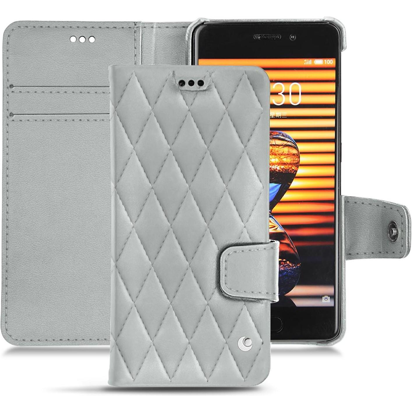 Noreve Lederschutzhülle Wallet (Meizu Pro 7 Plus), Smartphone Hülle, Grau