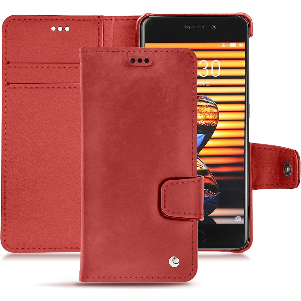 Noreve Lederschutzhülle Wallet (Meizu Pro 7 Plus), Smartphone Hülle, Rot