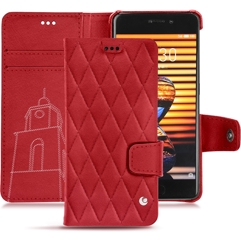 Noreve Lederschutzhülle Wallet (Meizu Pro 7 Plus), Smartphone Hülle, Rot