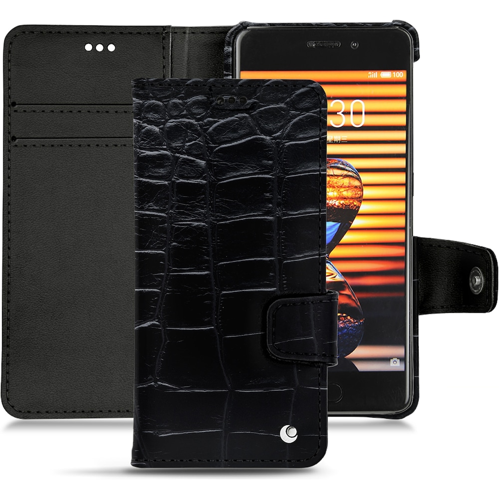 Noreve Lederschutzhülle Wallet (Meizu Pro 7 Plus), Smartphone Hülle, Schwarz