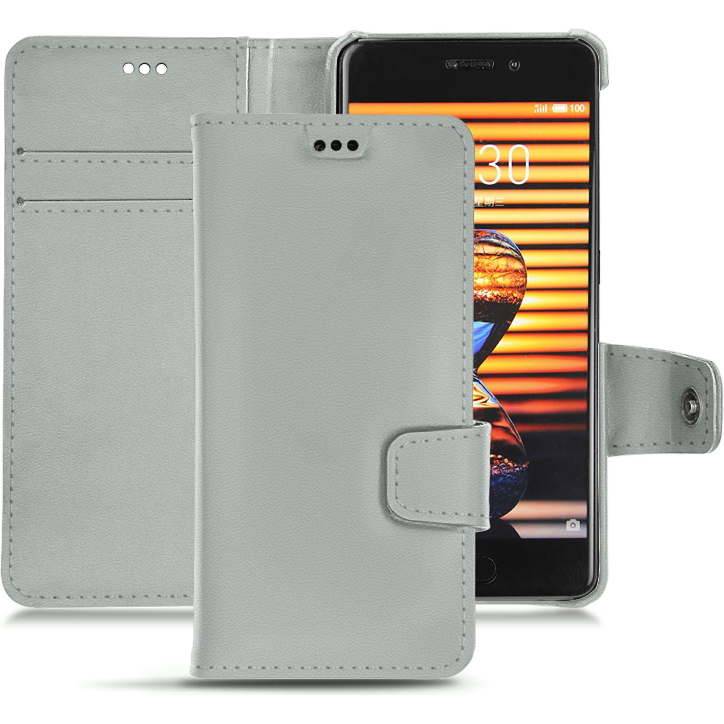 Noreve Lederschutzhülle Wallet (Meizu Pro 7 Plus), Smartphone Hülle, Grau