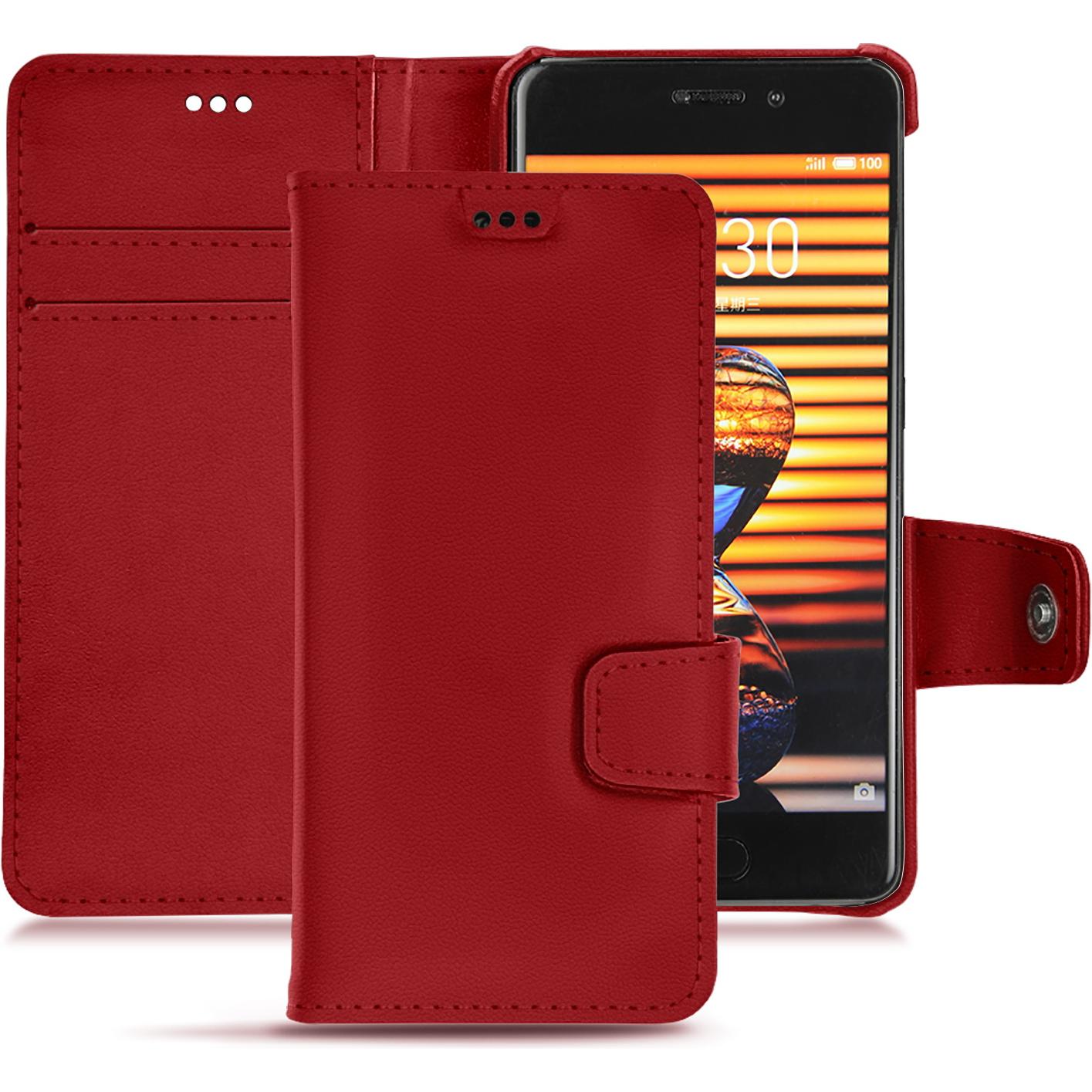 Noreve Lederschutzhülle Wallet (Meizu Pro 7 Plus), Smartphone Hülle, Rot