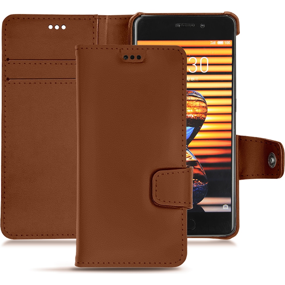 Noreve Lederschutzhülle Wallet (Meizu Pro 7 Plus), Smartphone Hülle, Braun