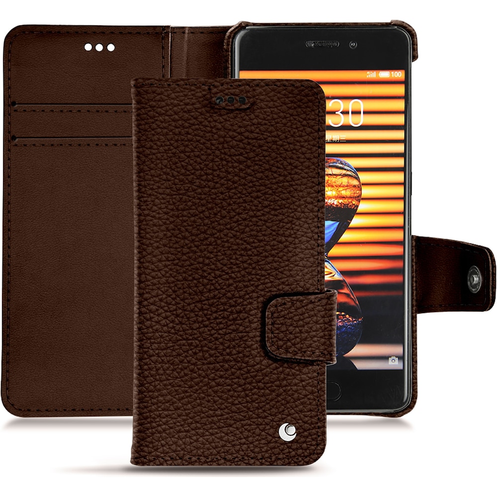 Noreve Lederschutzhülle Wallet (Meizu Pro 7), Smartphone Hülle, Braun