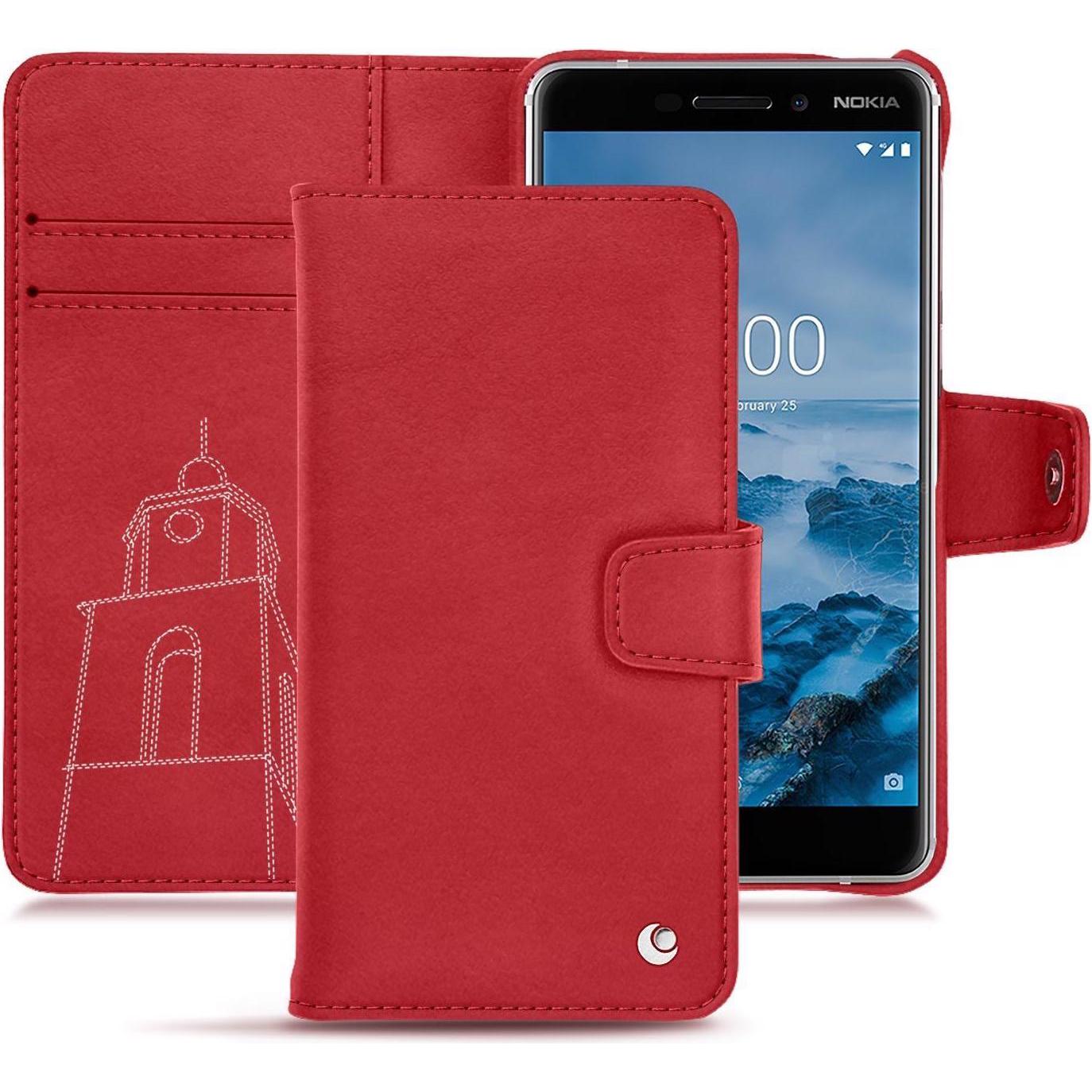 Noreve Lederschutzhülle Wallet (Nokia 6 (2018)), Smartphone Hülle, Rot