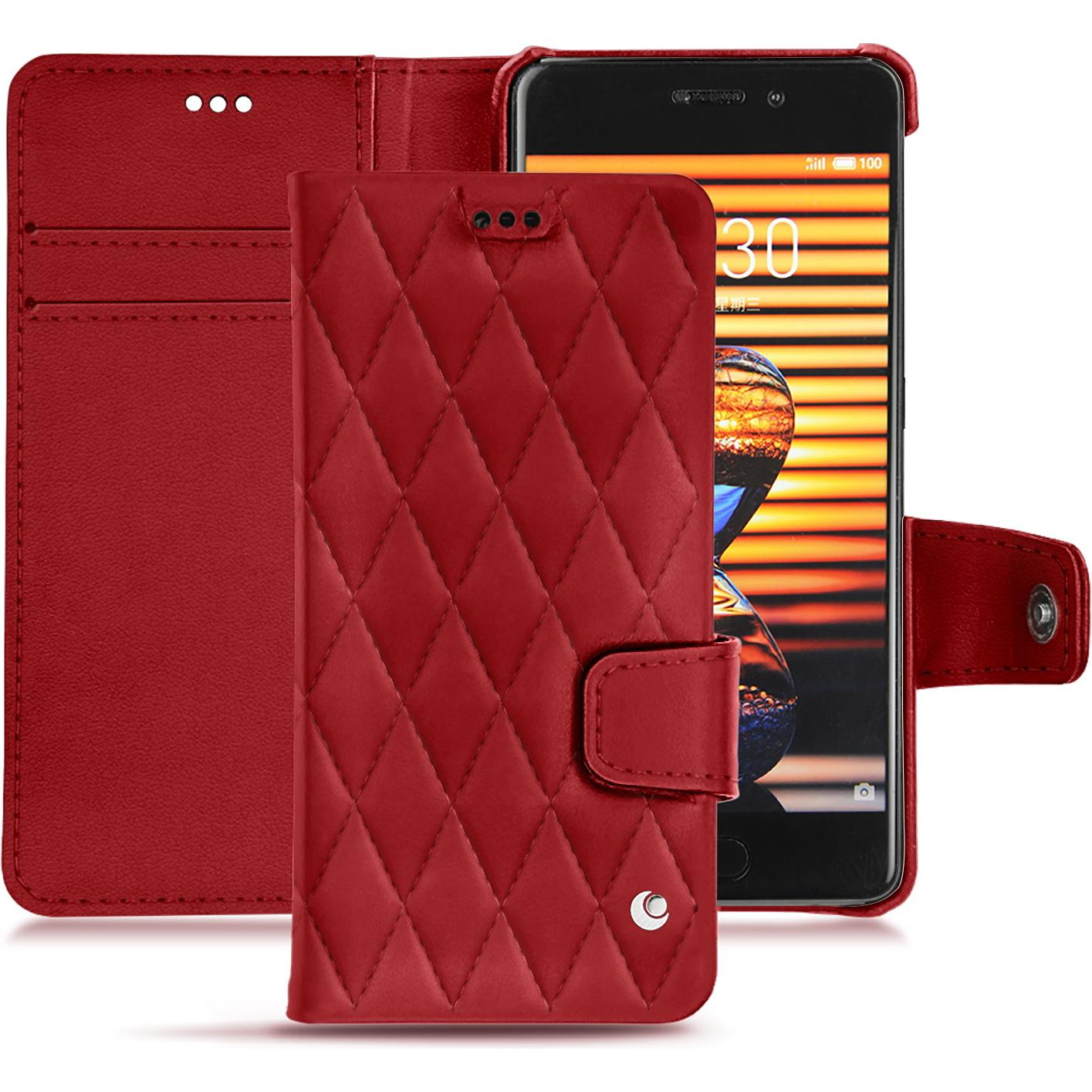 Noreve Lederschutzhülle Wallet (Meizu Pro 7), Smartphone Hülle, Rot