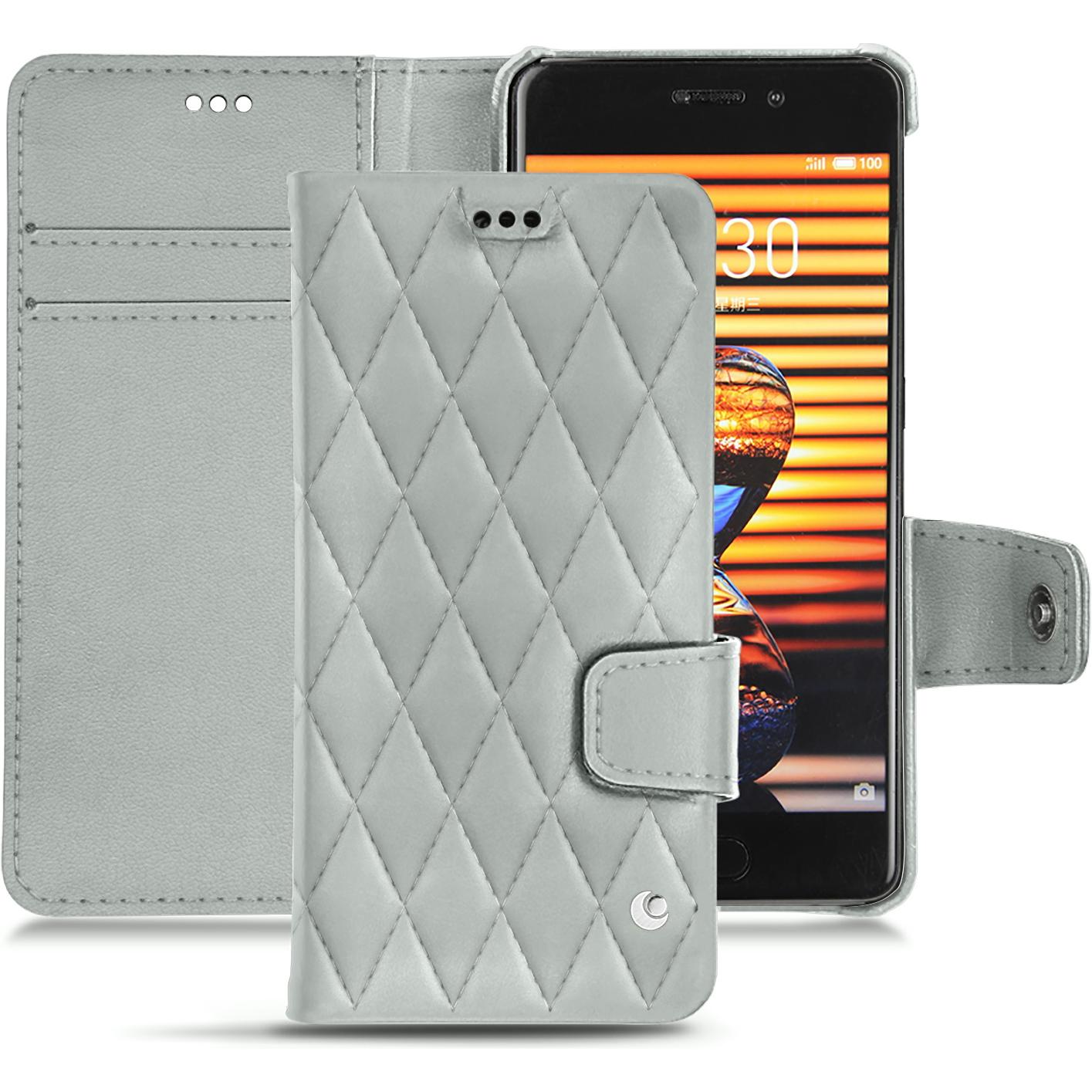 Noreve Lederschutzhülle Wallet (Meizu Pro 7), Smartphone Hülle, Grau