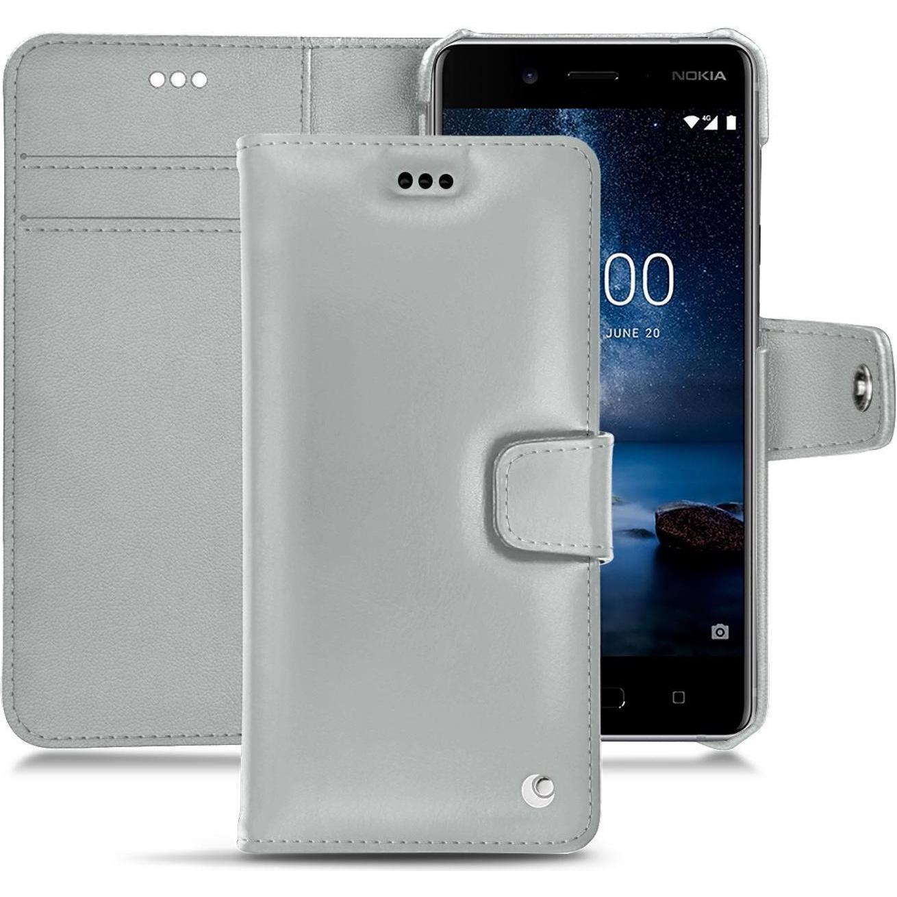 Noreve Lederschutzhülle Wallet (Nokia 8), Smartphone Hülle, Grau