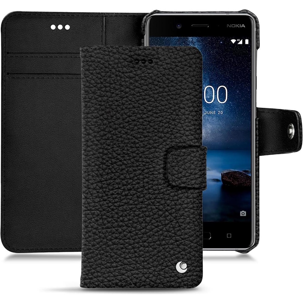 Noreve Lederschutzhülle Wallet (Nokia 8), Smartphone Hülle, Schwarz