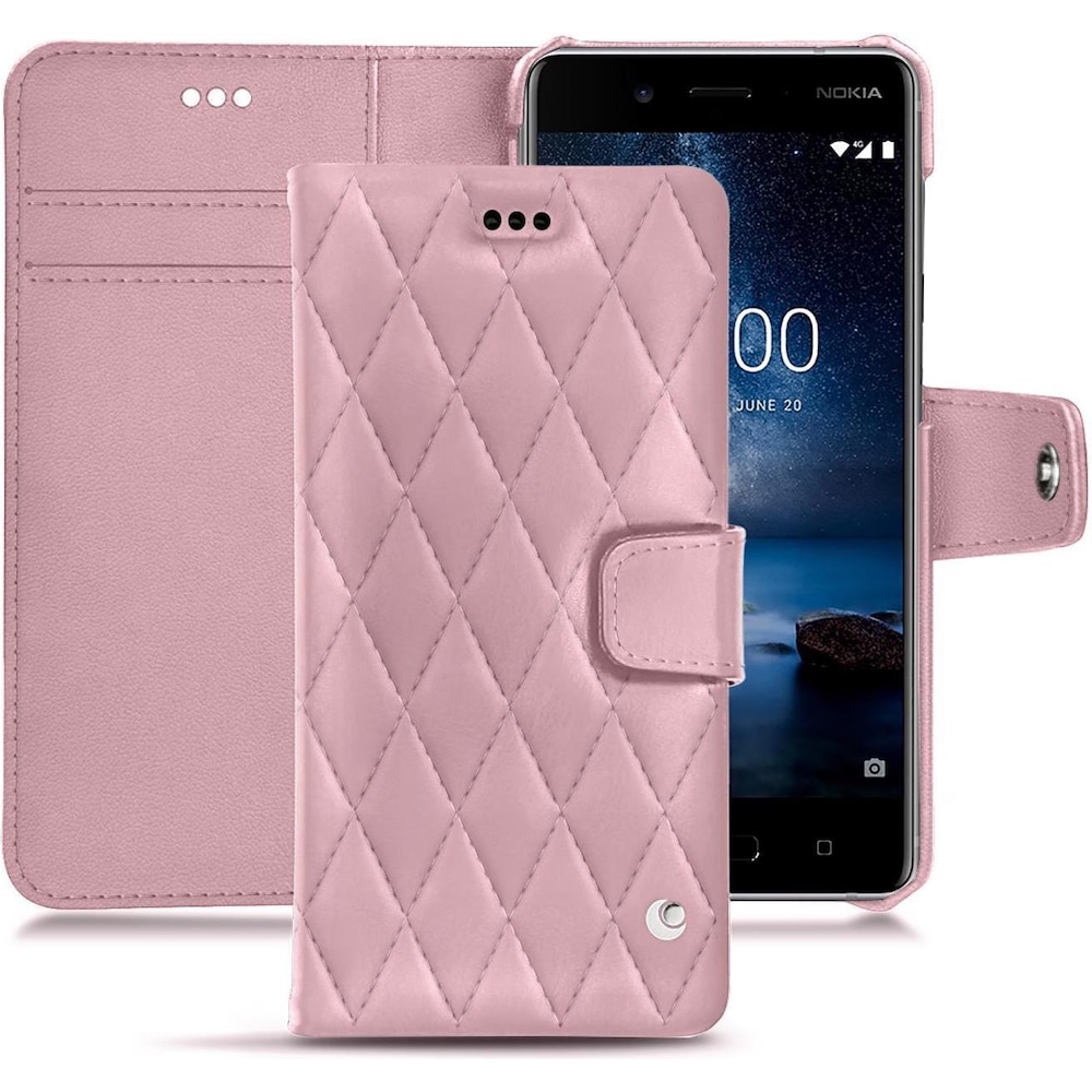 Noreve Lederschutzhülle Wallet (Nokia 8), Smartphone Hülle, Rosa