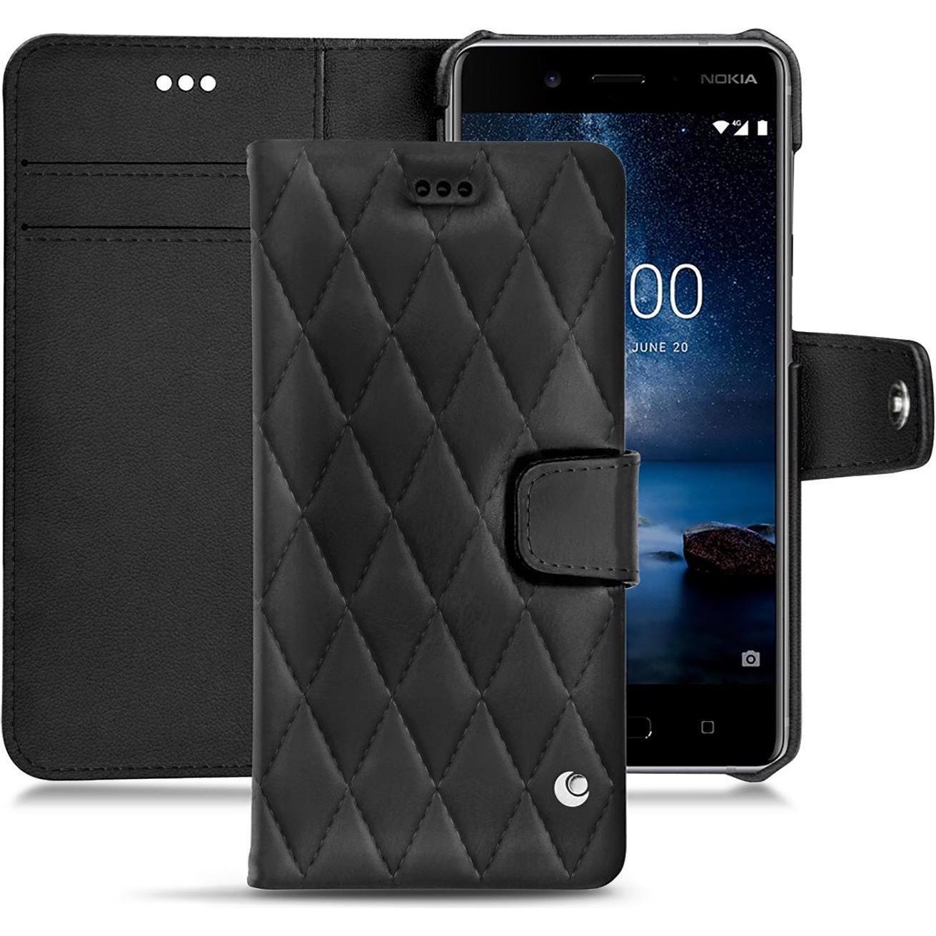 Noreve Lederschutzhülle Wallet (Nokia 8), Smartphone Hülle, Schwarz
