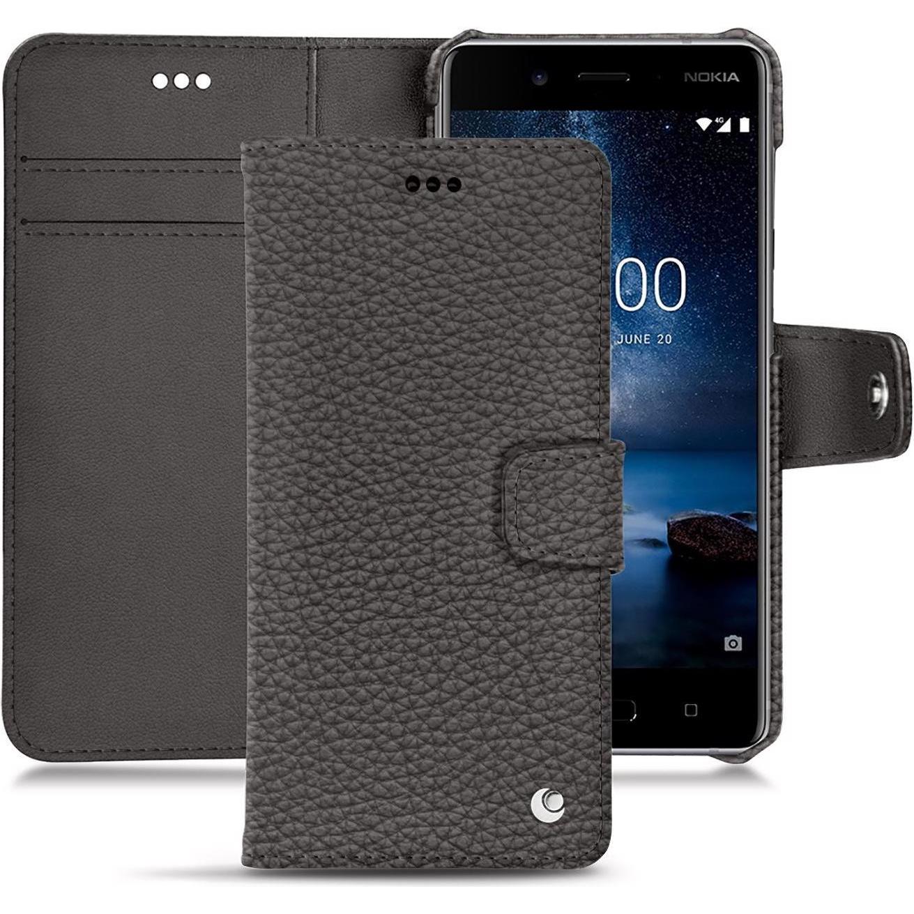 Noreve Lederschutzhülle Wallet (Nokia 8), Smartphone Hülle, Grau