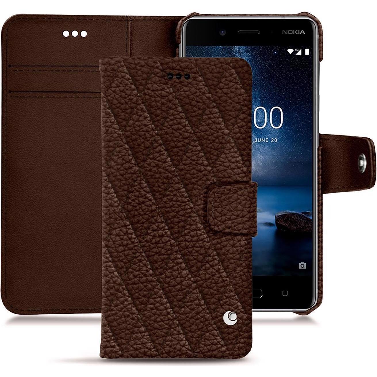 Noreve Lederschutzhülle Wallet (Nokia 8), Smartphone Hülle, Braun