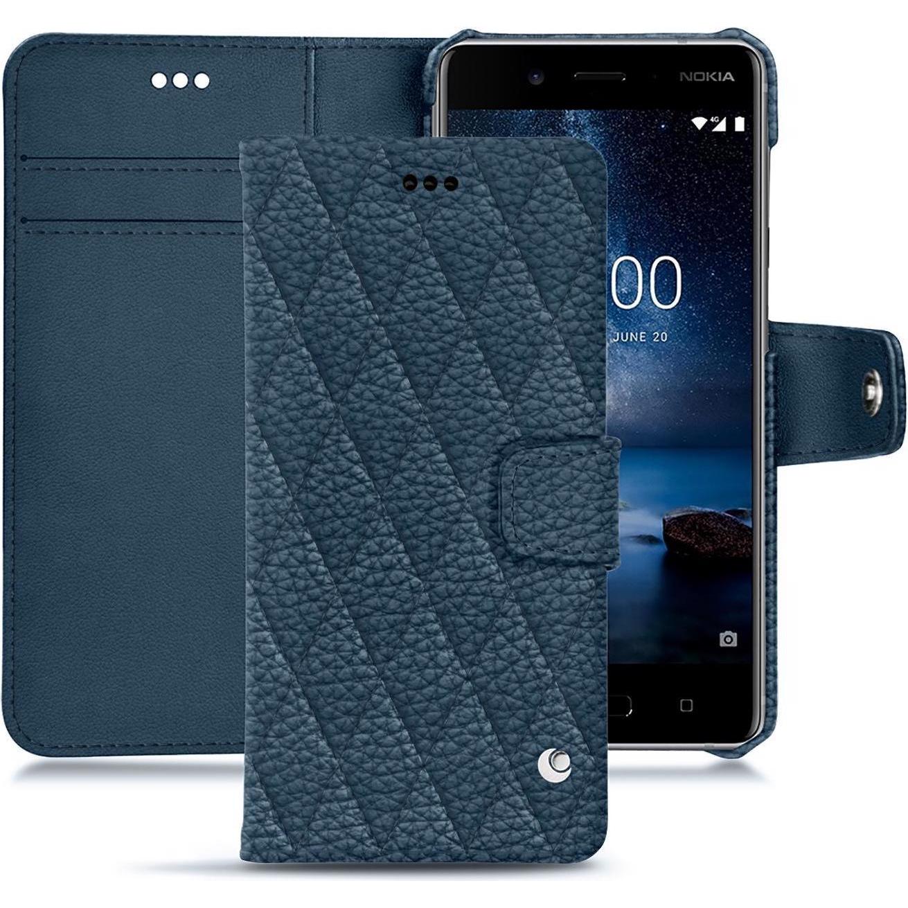 Noreve Lederschutzhülle Wallet (Nokia 8), Smartphone Hülle, Blau