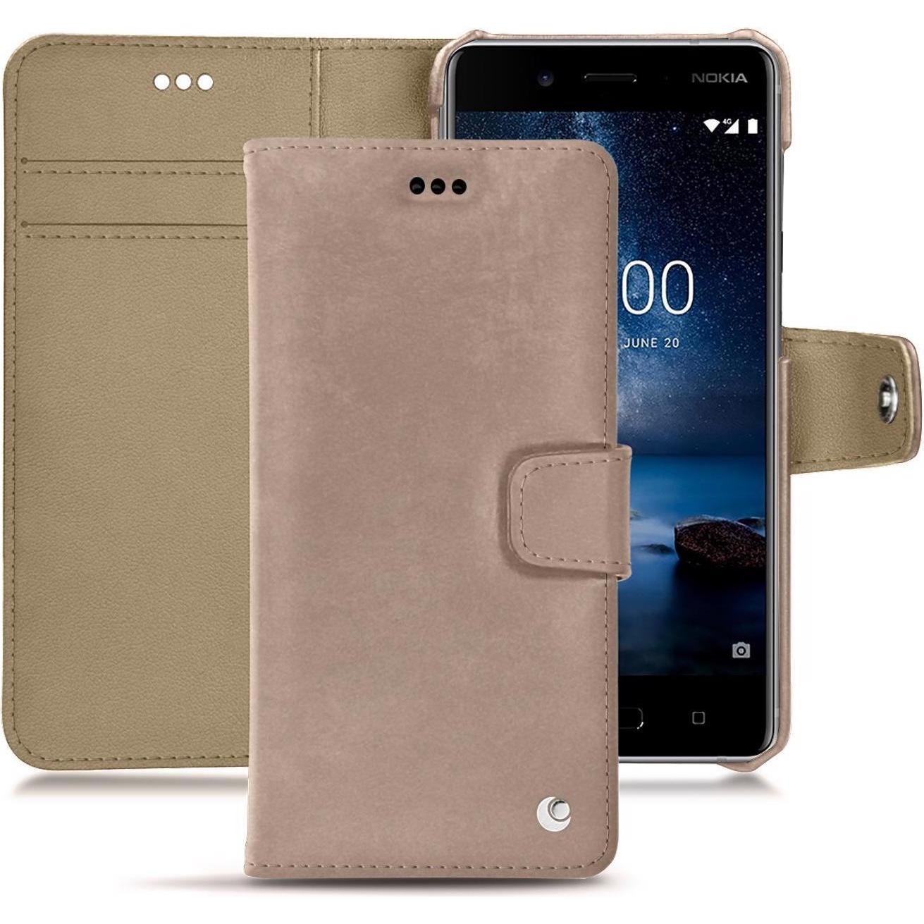 Noreve Lederschutzhülle Wallet (Nokia 8), Smartphone Hülle, Beige