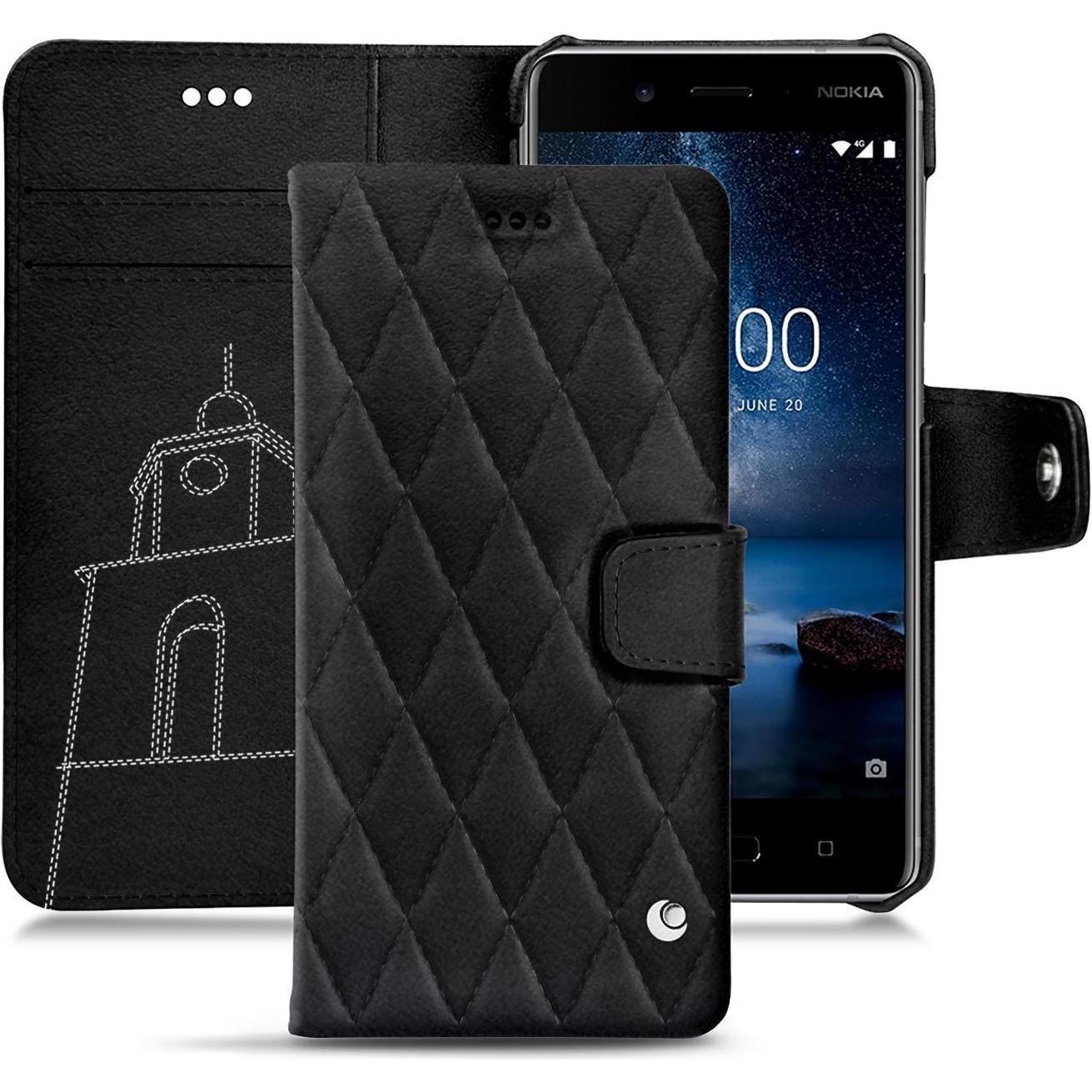 Noreve Lederschutzhülle Wallet (Nokia 8), Smartphone Hülle, Schwarz