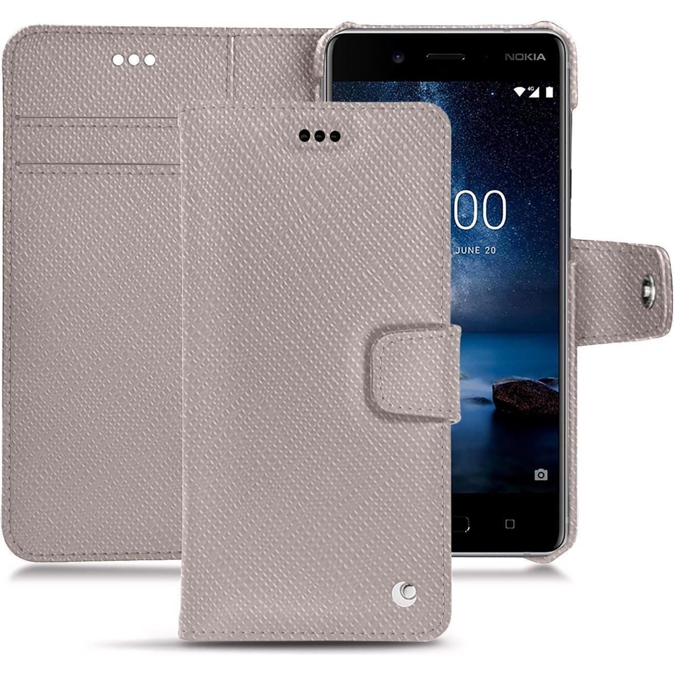 Noreve Lederschutzhülle Wallet (Nokia 8), Smartphone Hülle, Beige
