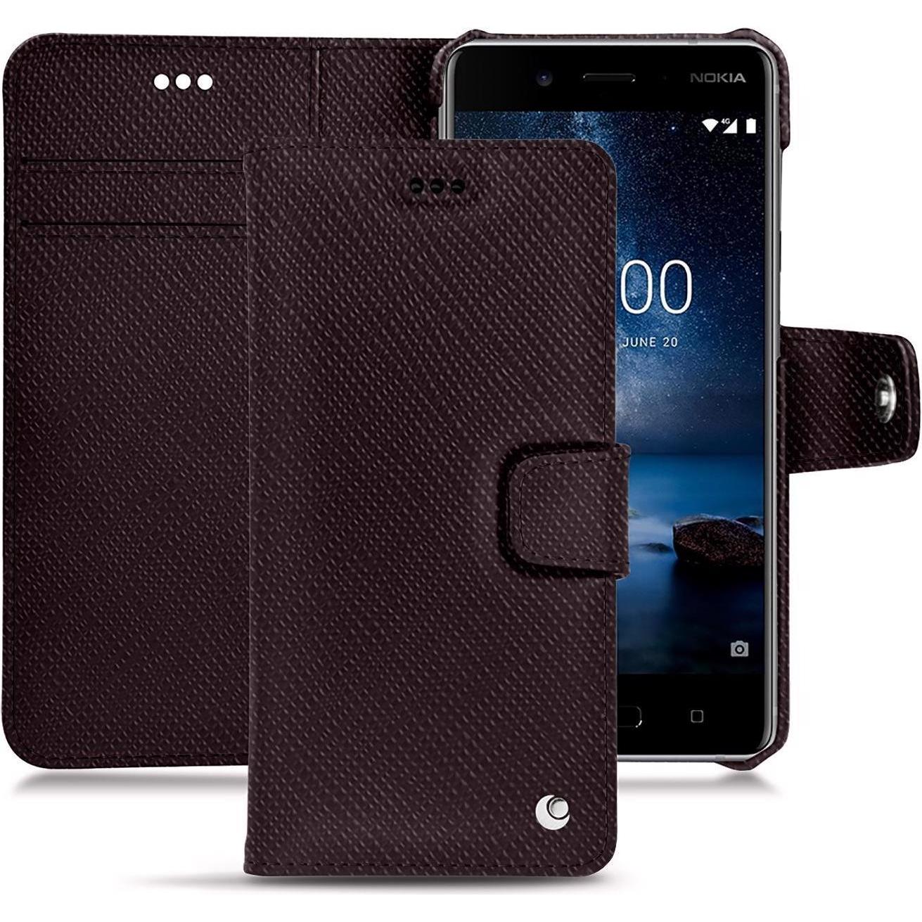 Noreve Lederschutzhülle Wallet (Nokia 8), Smartphone Hülle, Braun
