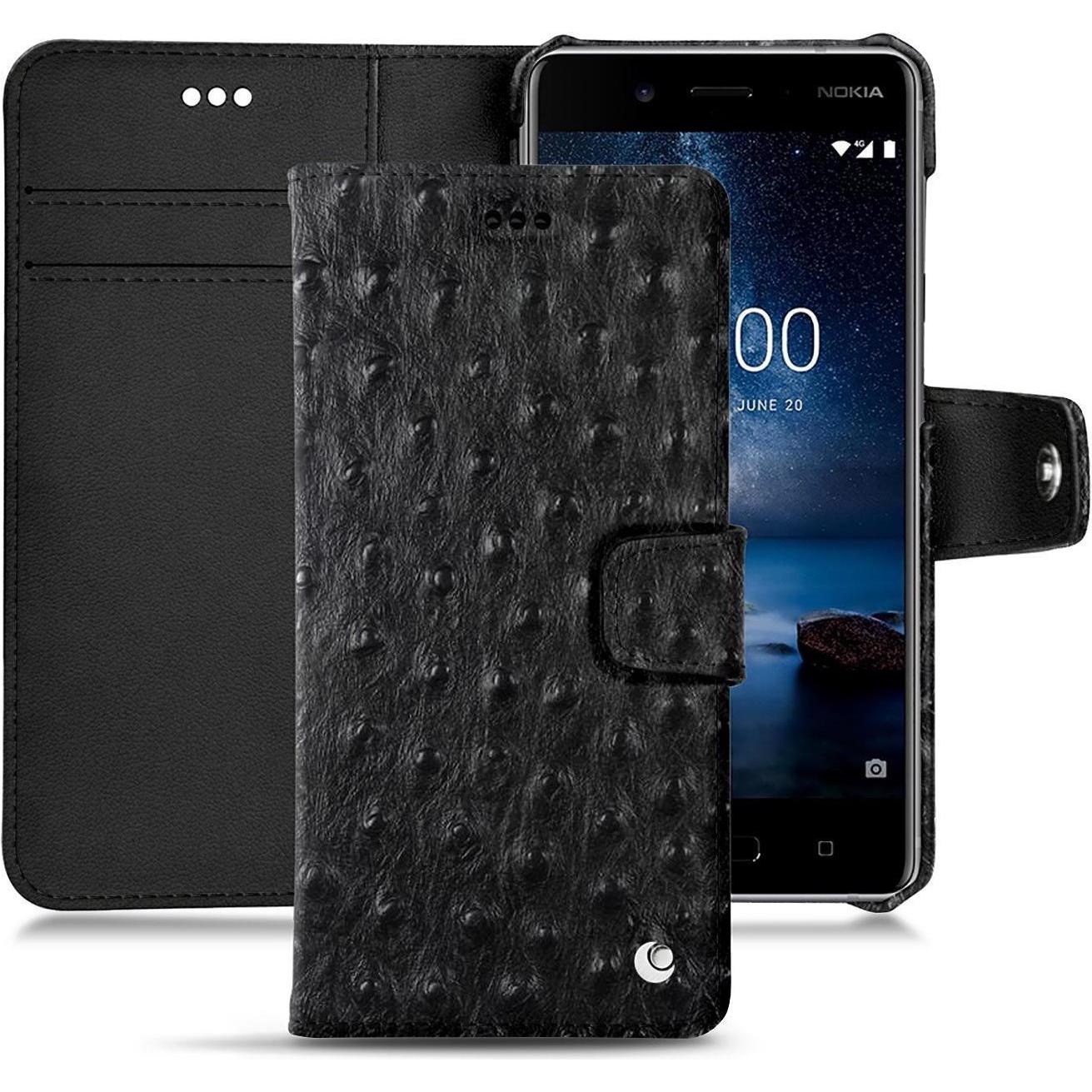 Noreve Lederschutzhülle Wallet (Nokia 8), Smartphone Hülle, Schwarz