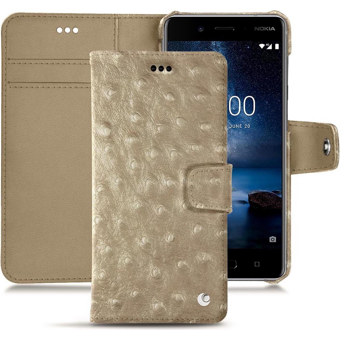 Thumbnail - Noreve Lederschutzhülle Wallet (Nokia 8), Smartphone Hülle, Beige