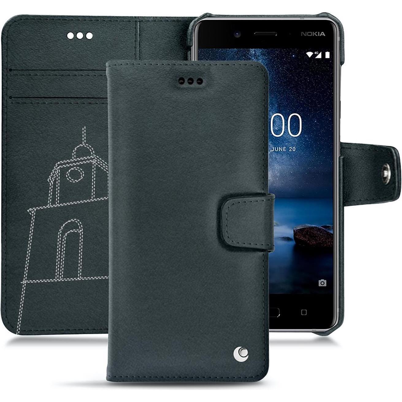 Noreve Lederschutzhülle Wallet (Nokia 8), Smartphone Hülle, Blau