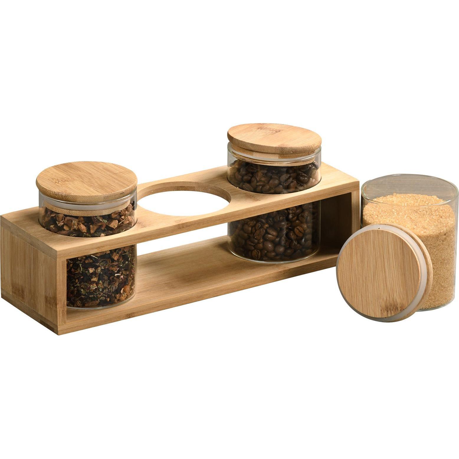 Thumbnail - Kesper Aufbewahrungsgläser mit Holzgestell, Vorratsbehälter, Braun, Transparent