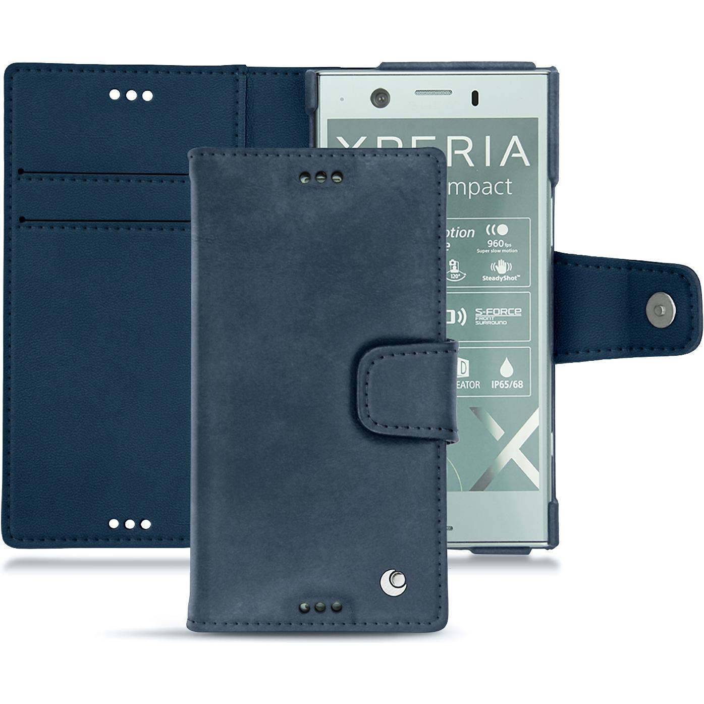 Noreve Lederschutzhülle Wallet (Sony Xperia XZ1 Compact), Smartphone Hülle, Blau