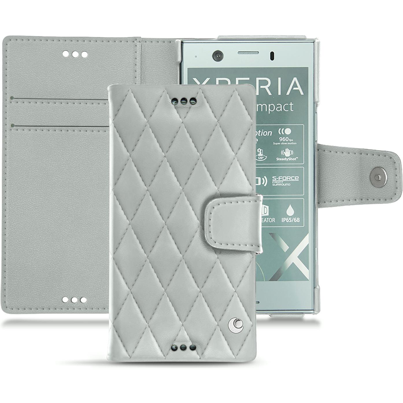 Noreve Lederschutzhülle Wallet (Sony Xperia XZ1 Compact), Smartphone Hülle, Grau