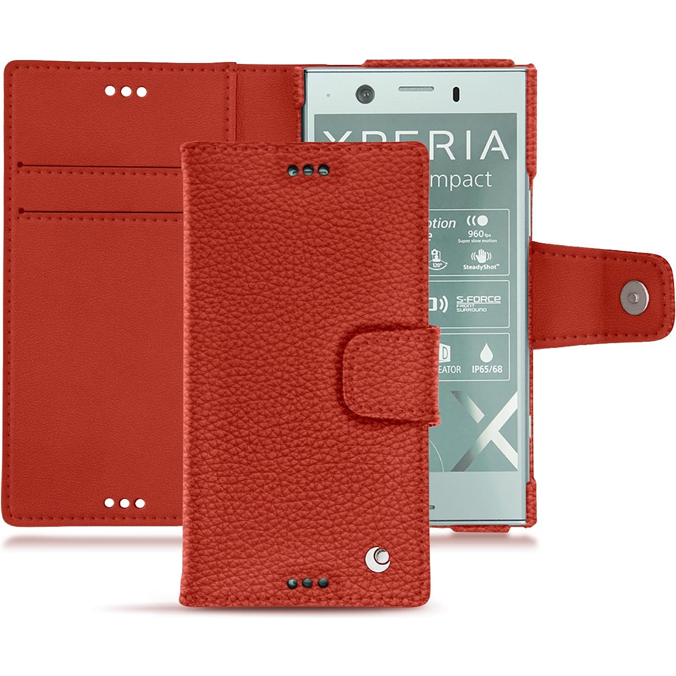 Noreve Lederschutzhülle Wallet (Sony Xperia XZ1 Compact), Smartphone Hülle, Orange