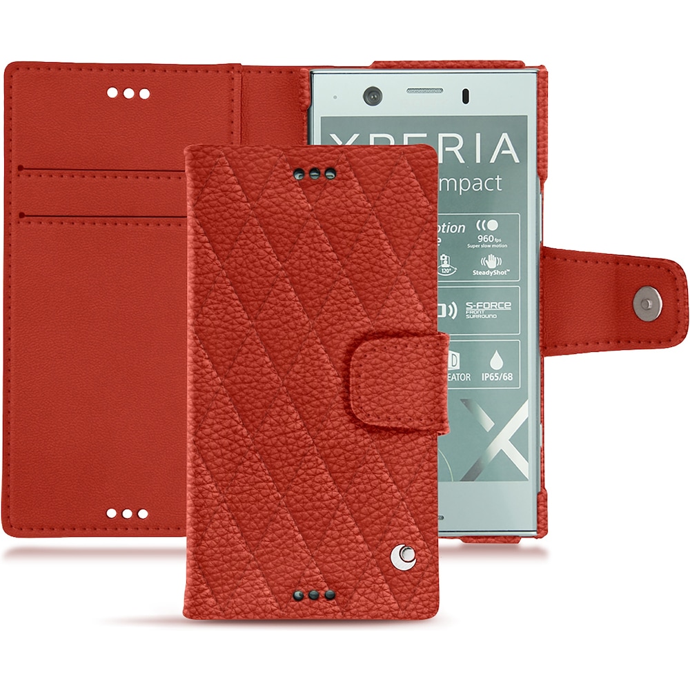 Noreve Lederschutzhülle Wallet (Sony Xperia XZ1 Compact), Smartphone Hülle, Orange