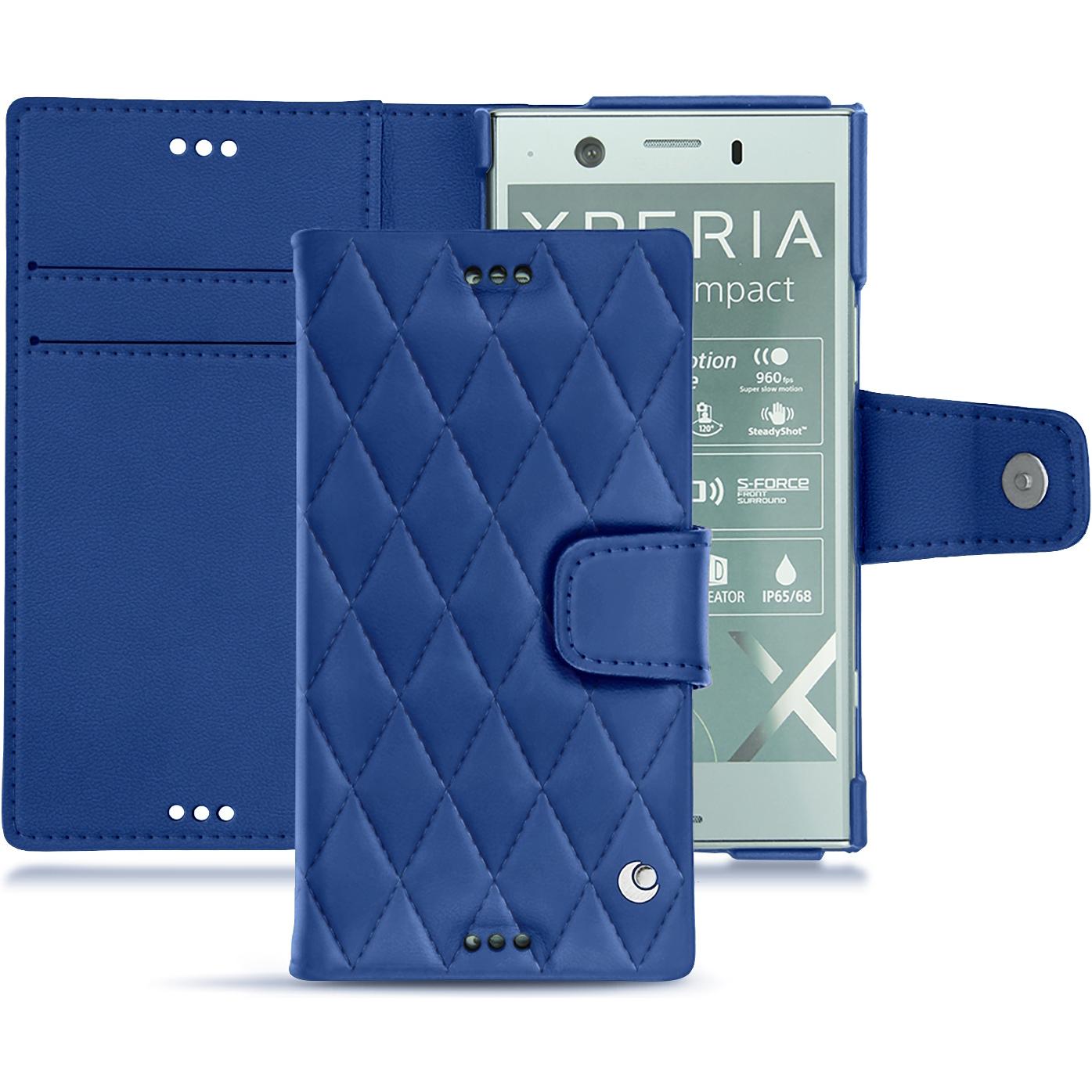 Noreve Lederschutzhülle Wallet (Sony Xperia XZ1 Compact), Smartphone Hülle, Blau