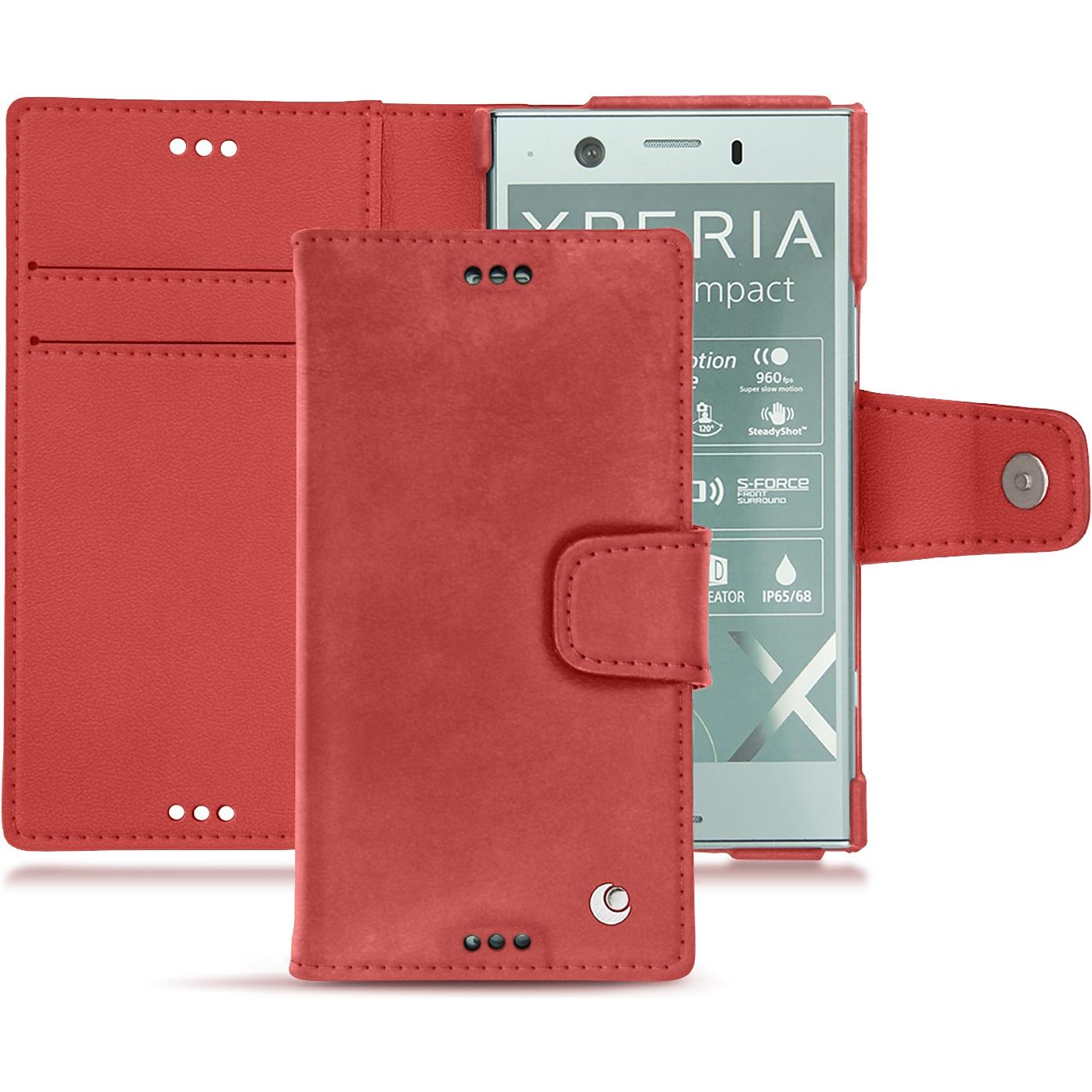 Noreve Lederschutzhülle Wallet (Sony Xperia XZ1 Compact), Smartphone Hülle, Rot
