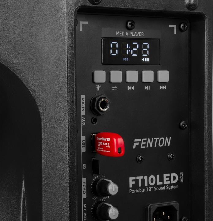 Immagine prodotto Fenton Speaker Bluetooth - FT10LED MK2 karaoke box met LEDâ€™s, accu en microfoon - Voor (Attivo)