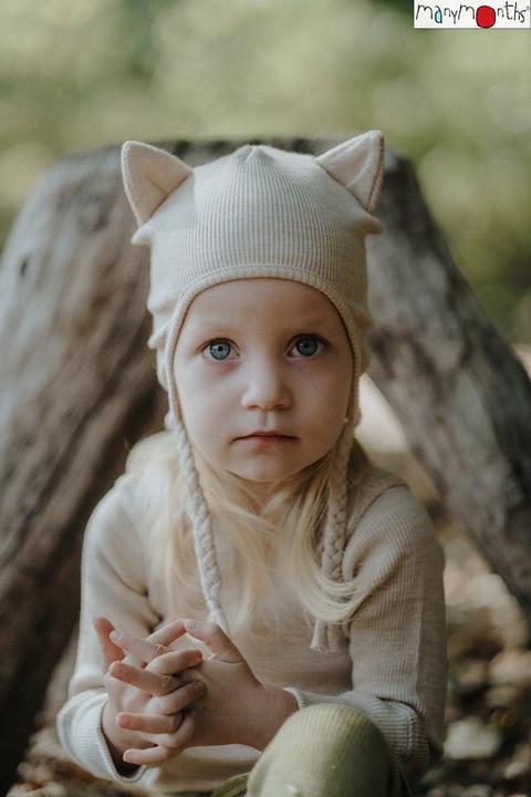 Actual product image ManyMonths Wool Beanie Kitty (with ears) - dusty grape