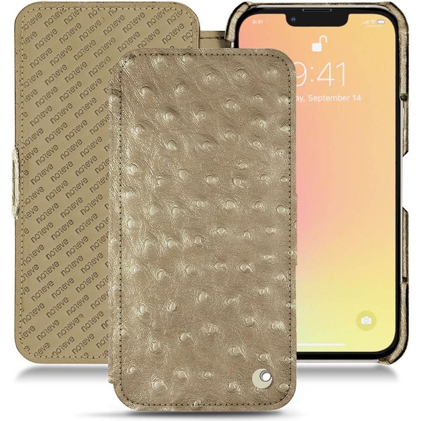Noreve Lederschutzhülle horizontal (Apple iPhone 13 mini), Smartphone Hülle, Beige
