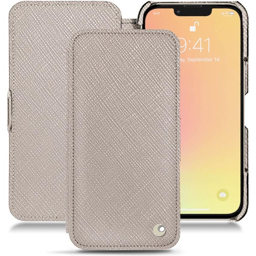 Noreve Lederschutzhülle horizontal (Apple iPhone 13 mini), Smartphone Hülle, Beige