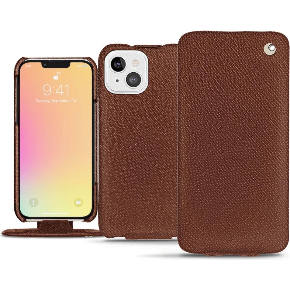 Noreve Lederschutzhülle vertikal (Apple iPhone 13), Smartphone Hülle, Braun