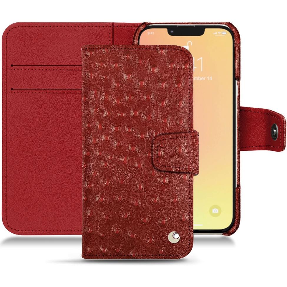 Noreve Lederschutzhülle Wallet (Apple iPhone 13 mini), Smartphone Hülle, Rot