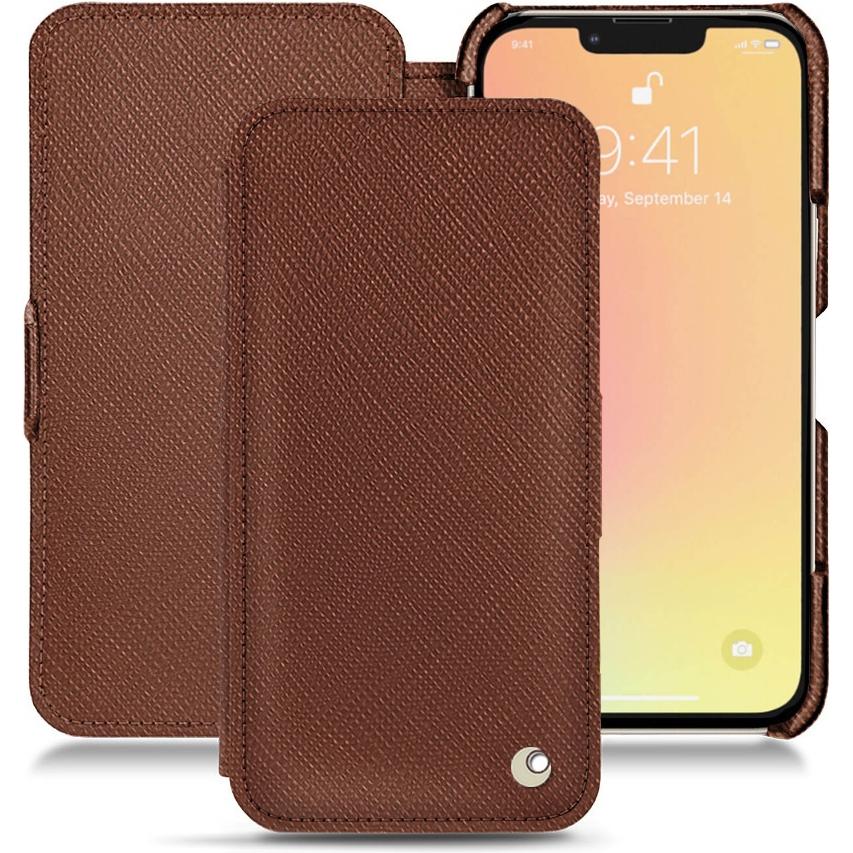 Noreve Lederschutzhülle horizontal (Apple iPhone 13), Smartphone Hülle, Braun