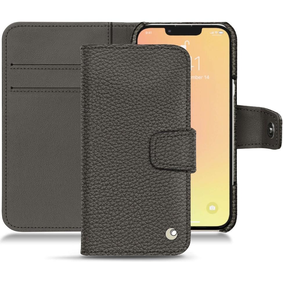Noreve Lederschutzhülle Wallet (Apple iPhone 13), Smartphone Hülle, Grau